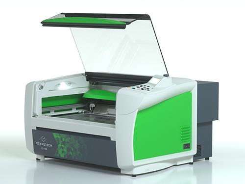 Macchina per incisione e taglio laser Gravotech LS100 con area di lavoro aperta